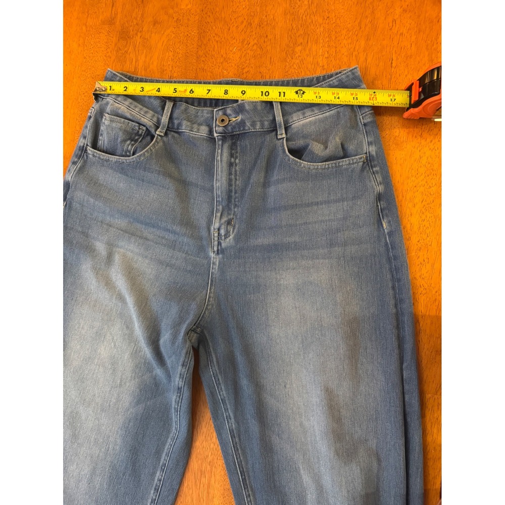 Halara Blue Wide Leg Cuffed Jeans High Waisted Medium Wash Denim Size L Tall - Picture 4 of 8